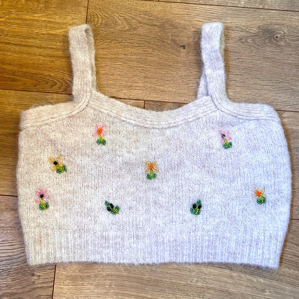 Zara alpaca knit beaded crop cami